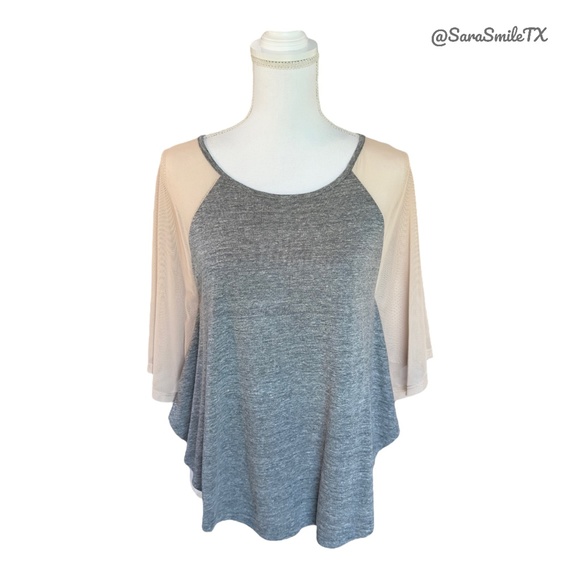 STYLEMINT Unique Heather Gray & Nude Semi-Sheer Mesh Accent Batwing Top -  NWOT - Picture 2 of 15